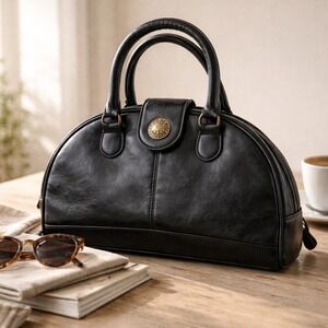 Vintage Y2K Bag Bazaar Black Doctor Bag Top Handle‎ Satchel Minimalist 90s Purse